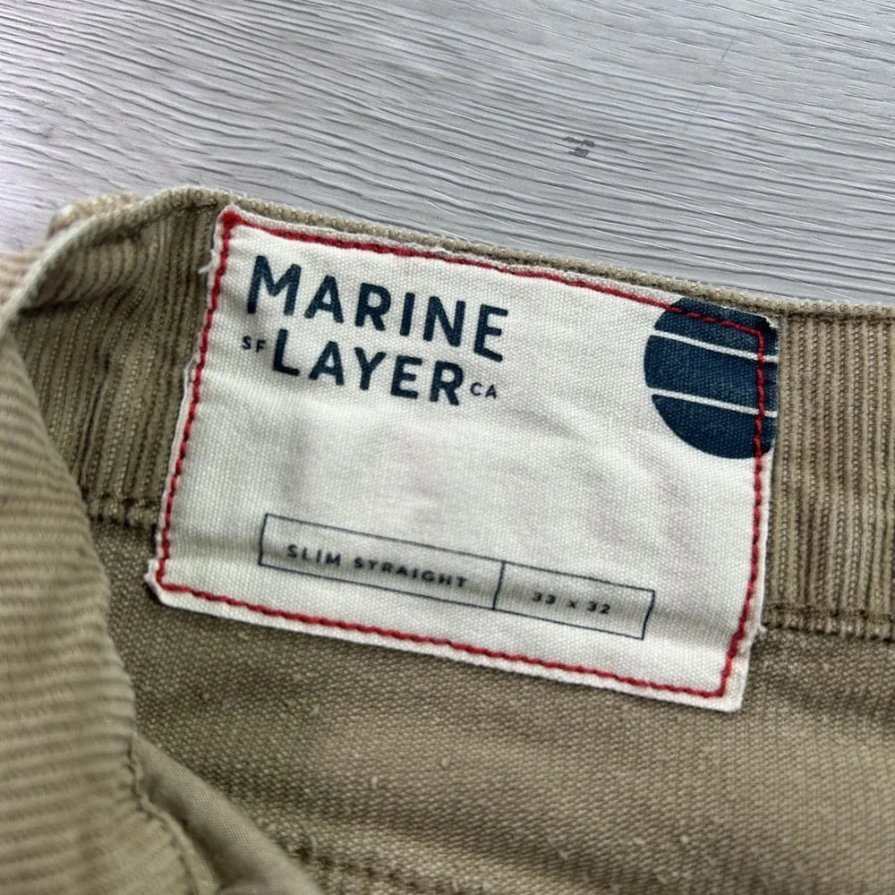 Marine Layer Pants Mens 33x32 Beige Corduroy Slim Straight 5 Pocket Casual